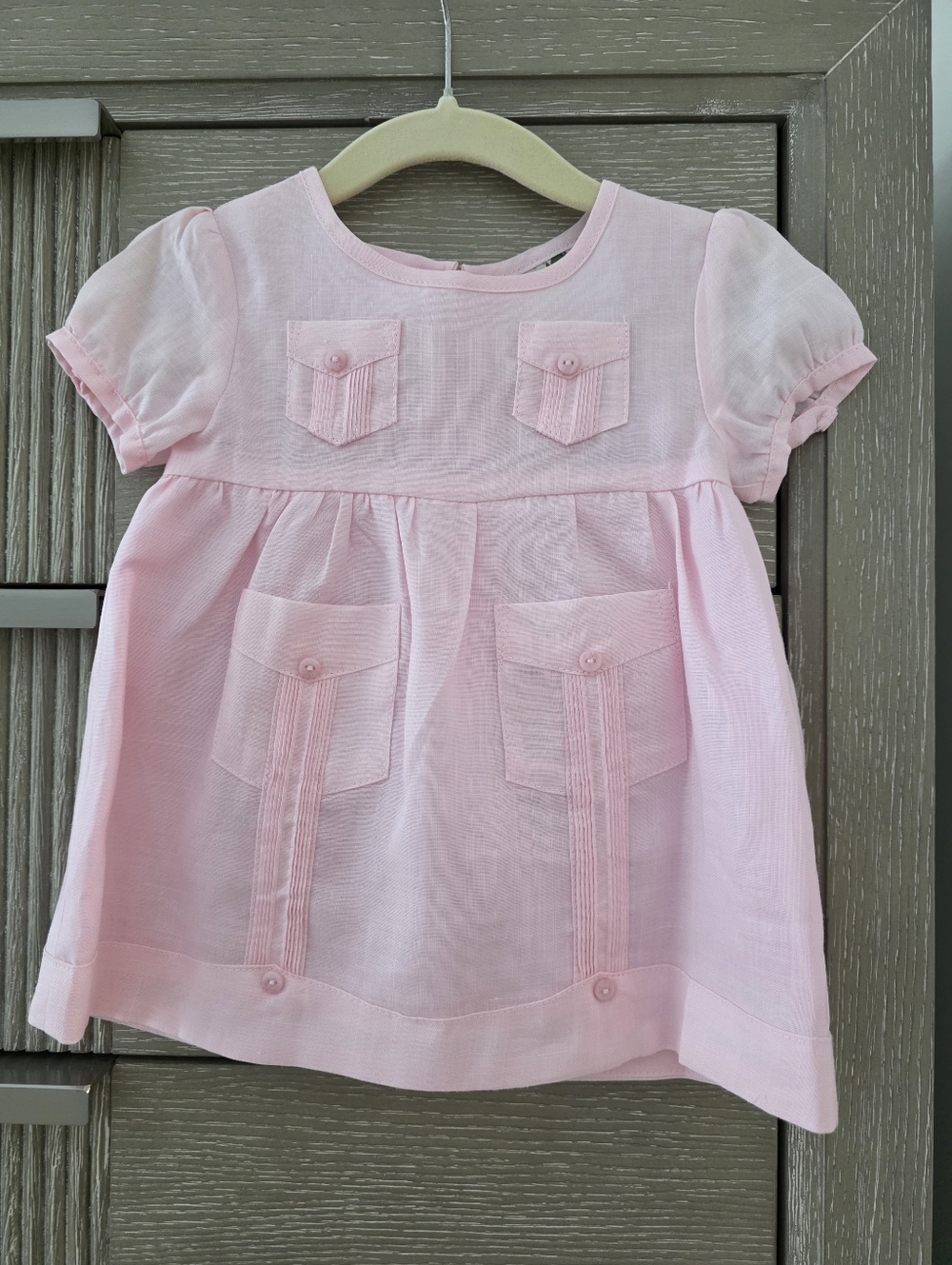 Baby girl pink linen dress 3-6M – lightweight summer dress